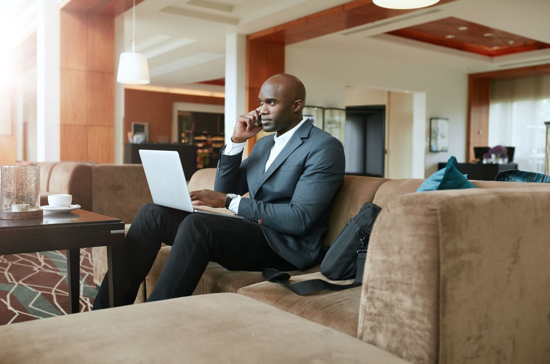 Businessman in hotel lobby